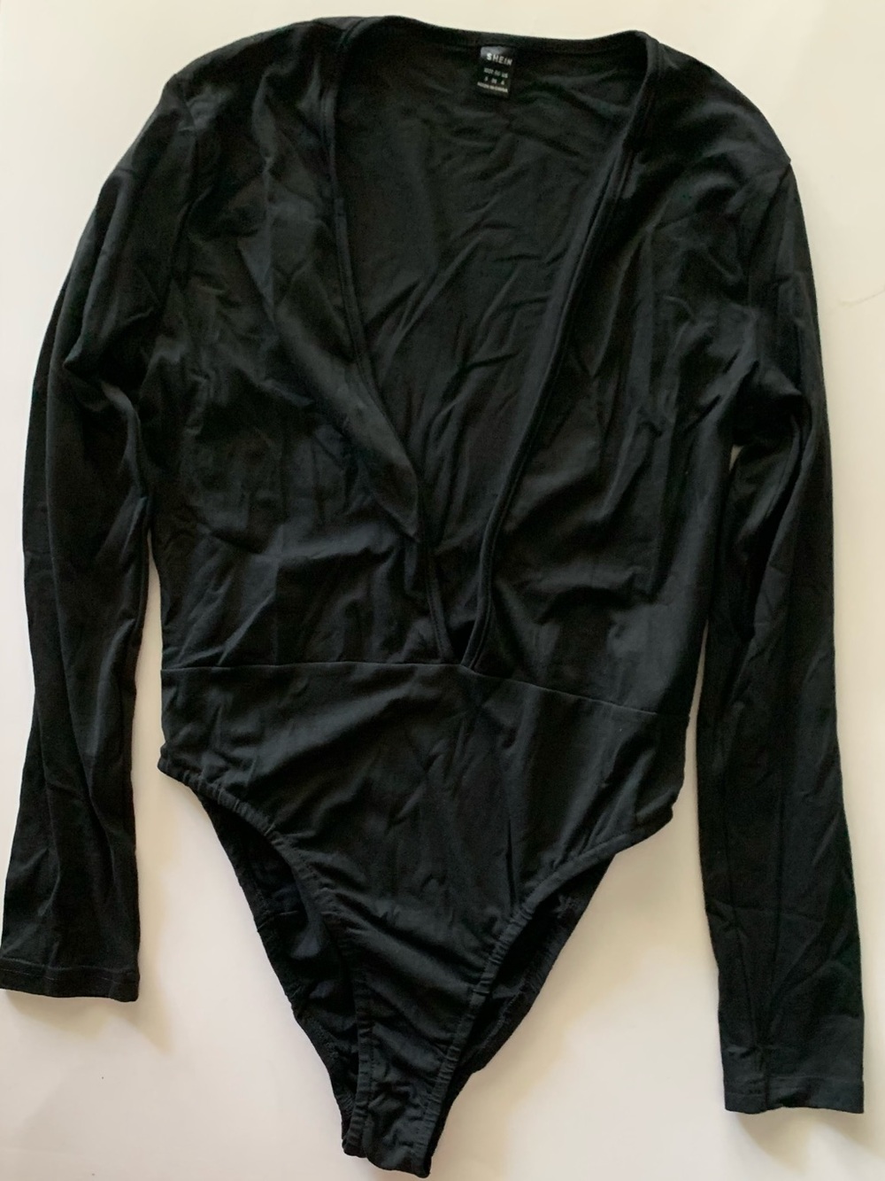 Shein Black Bodysuit Plunging V-Neck Long Sleeves Brand New Size S